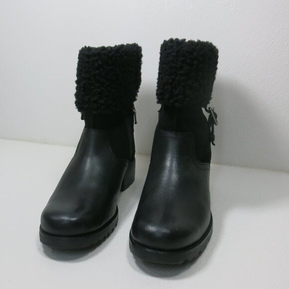 UGG Australia Black Bellevue 1914 Leather Shearling Zip Fold Over Moto Boots 7 - Picture 5 of 8